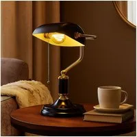 GLOBO LIGHTING Schreibtischlampe, Leuchtmittel nicht inklusive, Schreibtischlampe Bankerlampe Tischleuchte anthrazit gold H 34 cm