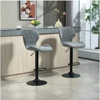HOMCOM Barhocker mit Lehne, Chenille-Optik, Stahlgestell (Höhenverstellbare Küchenstühle mit Fußstütze, 2 St., Gepolstert Barstuhl), 360° Drehbar Tresenhocker für Küche, Wohnzimmer Dunkelgrau