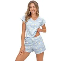 Donna Shorty Margaret (Set, 2 tlg., 2-teilig) Damen Pyjama 2-teilig Shorty Schlafanzug V-Ausschnitt Baumwolle