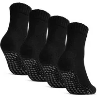 sockenkauf24 ABS-Socken Antirutschsocken warme Stoppersocken mit Wolle Vollfrottee (Schwarz, 4-Paar, 47-50) mit Komfortbund für Damen & Herren - 21463