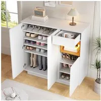 BlingBin Schuhschrank Schuhkipper Schuhkommode Schuhregal (Er bietet Platz für 14–18 Paar Schuhe, 1-St., mit LED,Schublade,verstellbaren Einlegeböden,3 Türen) 105x39,5x100,5cm,für modernen Eingangsbereich