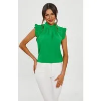 FS Collection Blusentop Damen Blusentop ärmellos mit Rüschenkragen elegante Bluse (XS (EU:36 / UK:8) · S (EU:38 / UK:10) · M (EU:40 / UK:12) · L (EU:42 / UK:14) · XL (EU:44 / UK:16), 3 Farben : Schwarz, Royalblau und Grün) Hochgeschlossener Ausschnit