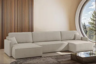 Wohnlandschaft mit Schlaffunktion Sofa LOUIS Stoff Scala Beige