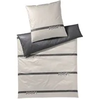 JOOP! Bettwäsche Logo Stripes 4101 9 Stone, Mako-Satin, 2 teilig, Logo, Schriftzug, Streifen