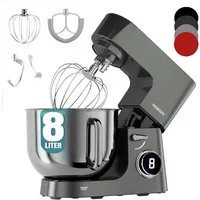 Heinrich´s Küchenmaschine, 2500 W, 8 l Schüssel, 2500W, 8L Edelstahl, Titan, Teigmaschine
