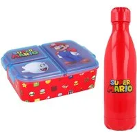 Super Mario Lunchbox Super Mario Kinder 2 teiliges Set 3 Kammer Brotdose Trinkflasche, (2-tlg., Spar-Set), 660 ml