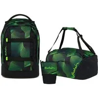 Satch Schulranzen Schulrucksack-Set PACK Seismic Green 3-teilig (3-teilig), ergonomisch, Your-Size-System: auf Körpergröße anpassbar