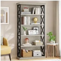 Tribesigns Bücherregal 5-stöckiges industrielles Standregal,Holz und Metall, 180cm Lagerregal