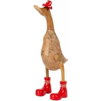 Geschenkestadl Dekofigur Bali Ente Holz Deko 45–48 cm Stiefel oder Badelatschen Farbwahl (Spar-Set, 1 Ente), 2 verschiedene Varianten in jeweils 3 Farben