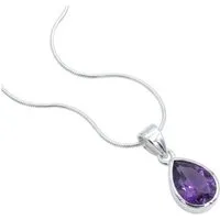 mantraroma Kette mit Anhänger PIANURA Tropfen aus 925 Silber mit Amethyst facettiert (Kettenanhänger uns Kette), 925 Sterling Silber Ketten mit Kettenanhänger für Damen