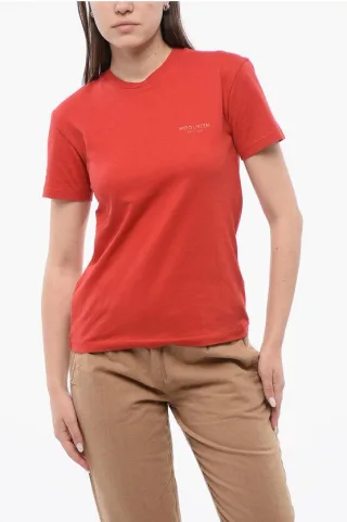 Monochromes Baumwoll-T-Shirt mit Rundhalsausschnitt in Rot