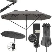 tectake Sonnenschirm Standschirm mit drei Winddächern, UV-Schutz 50+, 460 x 270 cm, Balkonschirm Silia, für Außen in Grau, stufenlos höhenverstellbar, Inkl. Windsicherung und Schutzhülle