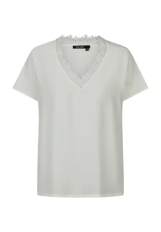 Marc Aurel - Top mit Spitzenausschnitt off-white - Gr. - 36