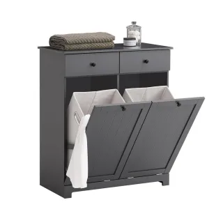 SoBuy Wäscheschrank, Grau, Holzwerkstoff, 78x90x38 cm, Badezimmer, Badezimmerschränke, Midischränke