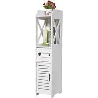 JEOBEST Badkommode Badezimmerschrank mit Toilettenpapierhalter, (1-St, Badregal), Schmal mit Tür, 20x20x80 cm