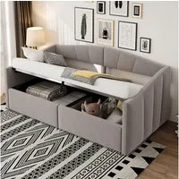 STILVORA Schlafsofa mit bettkasten Polsterbett 90×200 mit stauraum Tagesbett mit Armlehnen, mit hydraulischem Stauraum, Lattenrost und Armlehnen, gestreifter Samtstoff, ohne Matratze