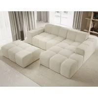 PROMETO Möbel Ecksofa Sofa mit Hocker, Couch L-Form Velours oder Cord-stoff Fogo