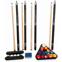 John West Billardqueue Billard Komplett Set - 4 Queues, Kugeln, Triangel, Wandhalter
