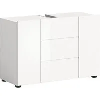furnling Waschbeckenunterschrank Vera 82 cm breit, weiß hochglanz, 3-türig, grifflos, mit Siphon-Ausschnitt