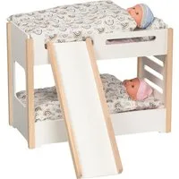 goki Puppenbett Puppen Etagenbett Holz Puppenbett mit Rutsche Leiter Schublade, Kreatives Puppen-Etagenbett mit integrierter Rutsche