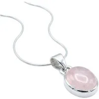 mantraroma Kette mit Anhänger SAMA oval aus 925 Silber mit Rosenquarz (Kettenanhänger uns Kette), 925 Sterling Silber Ketten mit Kettenanhänger für Damen