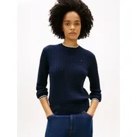Tommy Hilfiger Rundhalspullover CO CABLE C-NK LS SWEATER Baumwolle, mit Zopfmuster, Regular Fit