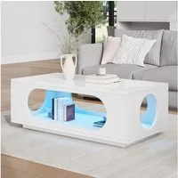 REDOM Couchtisch 100x50x35 cm, Hochglanz, LED mit App-Steuerung (Packung, 1-St., MDF, 30 kg Tragfähigkeit, durchbrochenes Design), Beistelltisch mit großem Stauraum, Sofatisch