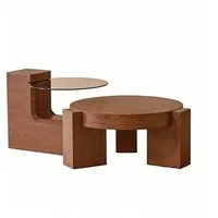 gopop Wohnzimmertisch 2er rund Couchtisch mit L-förmigem Beistelltisch & Stauraum, 2 in 1 rundes Tisch-Set, Modulares Couchtisch-Set