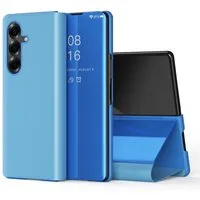Wigento Handyhülle Für Samsung Galaxy Z Fold7 5G View Spiegel Wake UP Smart Hülle Blau, Elektroplattiertes Spiegel-Design, horizontaler Klappständer
