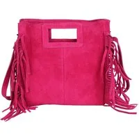 MIRROSI Umhängetasche Damen Crossbody Bag, Echtleder Made In Italy, wunderschöne Fransen (23x24x7cm) aus Wildleder