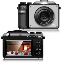 Fine Life Pro 48MP Digital Camera, 4K HD 1080P Photo Camera, Kompaktkamera (inkl. Built-in 7 Colour Filters, 18X Digital Zoom with, Two Cameras on the Front and Back, 64GB TF Card, WiFi Functionality)
