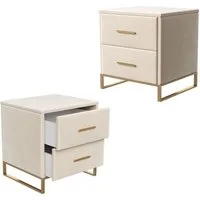 FUROKOY Nachttisch 2er set Nachtschrank mit Schubladen, Beistelltisch mit Metallbeine (Sofatisch Beistelltisch mit 2 Schubladen, Beige Samt), Schubladenschrank für Schlafzimmer Flur Wohnzimmer, 40 x 40 x 50cm