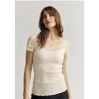 rosemunde Spitzenshirt Beatha Lace Capsleeve T-Shirt mit Seide wunderschöne elastisch weiche Vintage-Spitze an Ausschnitt und Ärmeln