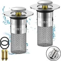 Mutig Waschbeckenstöpsel 2 Stück 2-in-1 Waschbeckenstöpsel mit Abflusssieb, aus 304 Edelstahl, (Universeller Pop Up Abflussstopfen mit Haarsieb, schnell ablaufend, passend für Abflüsse von 28–32 mm und 34–40 mm), für Bad, Küche, Dusche & Badewanne