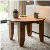 FINEBUY Couchtisch FB113601 Wohnzimmertisch 60cm Massivholz Loungetisch Sofatisch Rund (Natürliche Holzoptik mit warmer Ausstrahlung), Massive Verarbeitung und ausdrucksstarke Maserung