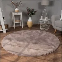 KADIMA DESIGN Teppich waschbar Einfarbig Wohnzimmer schmutzabweisend Teppich Kurzflor, Rund, Höhe: 14 mm, Florhöhe: 10 mm, Polyester, Rund, 80D, Taupe