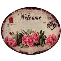 Moritz Metallschild Blechschild Welcome Home Rosen oval, (Einzeln), 20 x 25cm Vintage Retro Deko Schild Metallschild Wandbild Schild