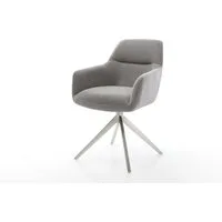 DELIFE Polsterstuhl Pejo-Flex, Kreuzgestell breit Edelstahl Strukturstoff Soft Grau 360° drehbar Wipp