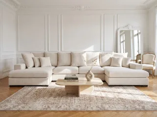 Wohnlandschaft mit Schlaffunktion BENICIO Sofa in Stoff Flow Ecru