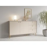 Home affaire Kommode ROMELIS Sideboard mit 3 Schubladen und 2 Türen, B/T/H: 156/40,5/89 cm, Beige Kommode mit goldenen Griffen auf goldenen Füßen, viel Stauraum