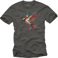 MAKAYA Print-Shirt mit Vogel Logo für Herren Maise Vogelmotiv Bunt (Schwarz, Blau, Grau, Grün, Blaugrau, Weiß, S, M, L, XL, XXL, 3XL, 4XL, 5XL) Baumwolle