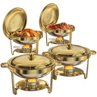 Warmounts Speisenwärmer Luxus Gold Buffetwärmer, (4-tlg), Chafing Dish Speisenwärmer Set, Rund, Edelstahl, Buffet Warmhalter-Set