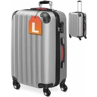 monzana Hartschalen-Trolley Baseline, 4 Rollen, Rollkoffer Zahlenschloss Reisekoffer Hartschalenkoffer Trolley Silber