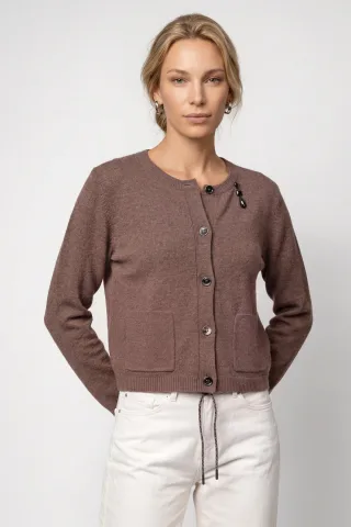 monari - Strickjacke mit Brosche taupe melange - Gr. - 36