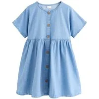 Next Jeanskleid Kurzärmeliges, durchgeknöpftes Denim-Kleid (1-tlg)