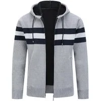 Allthemen Cardigan mit Kapuze Strickjacke Herren gefütterte Winterjacke Kontraststreifen