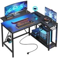 Bestier Gamingtisch Gaming-Schreibtisch L-Form mit LED, 106/133/147 × 50 cm Computertisch (Eckschreibtisch mit 2 USB-Ladeanschluss und 3 AC-Steckdosen, 1 Tisch), L Form Großer Tisch für Büro