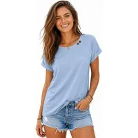 SUBLEVEL Kurzarmshirt Damen Leichtes Sommer Shirt T-Shirt V-Neck Basic-Shirt Rundhals
