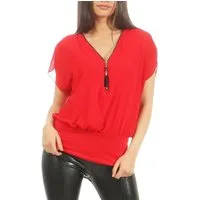 malito more than fashion Chiffonbluse malito Damen kurzarm Bluse im Fledermaus Look, Tunika mit Zipper, Kurzarm Bluse