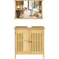 EUGAD Badmöbel-Set, (2-St), Badezimmerschrank mit Spiegelschrank Hängeschrank für Bad Bambus